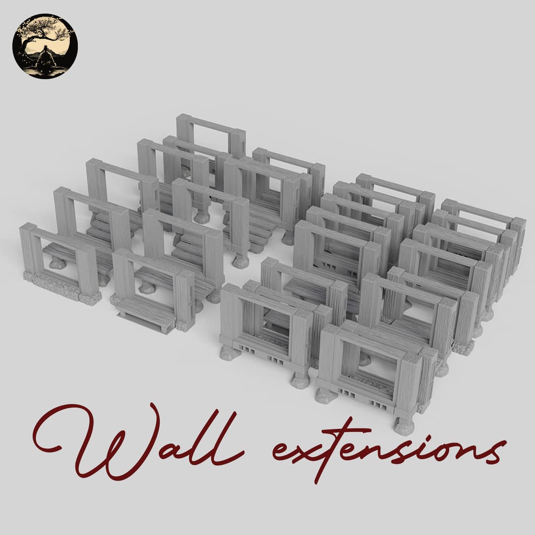 3D Printable Japanese Wall Extensions 3D Printable Terrain 1 Silent Ronin Studios